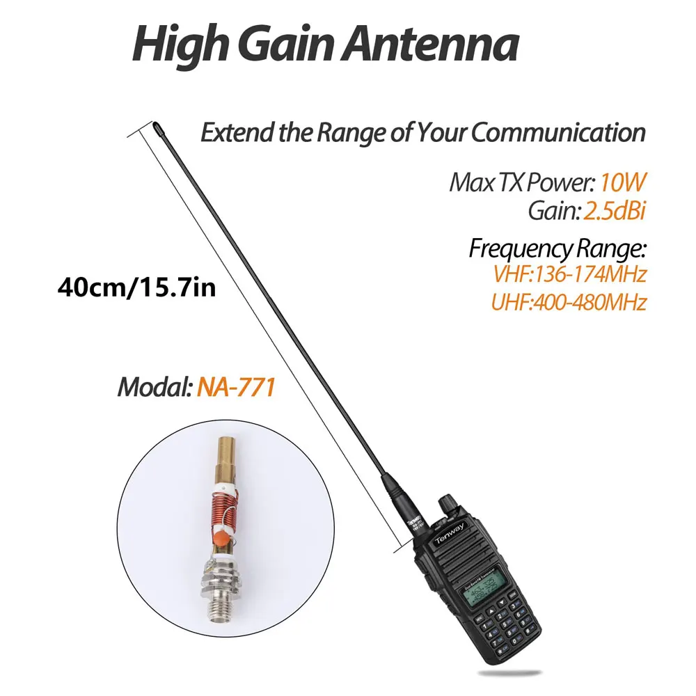 Walkie Talkie Antenna SMA-F RTD NA-771 VHF/UHF 136~174/400~480 Mhz High Gain Antennas For Baofeng UV 5R Quansheng UV K5 K58
