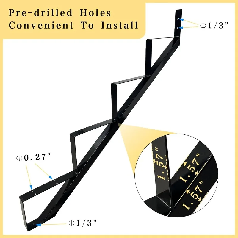 Metal Stair Step Stringers,Step Steel Riser Stringer for Height Deck(Matt Black)