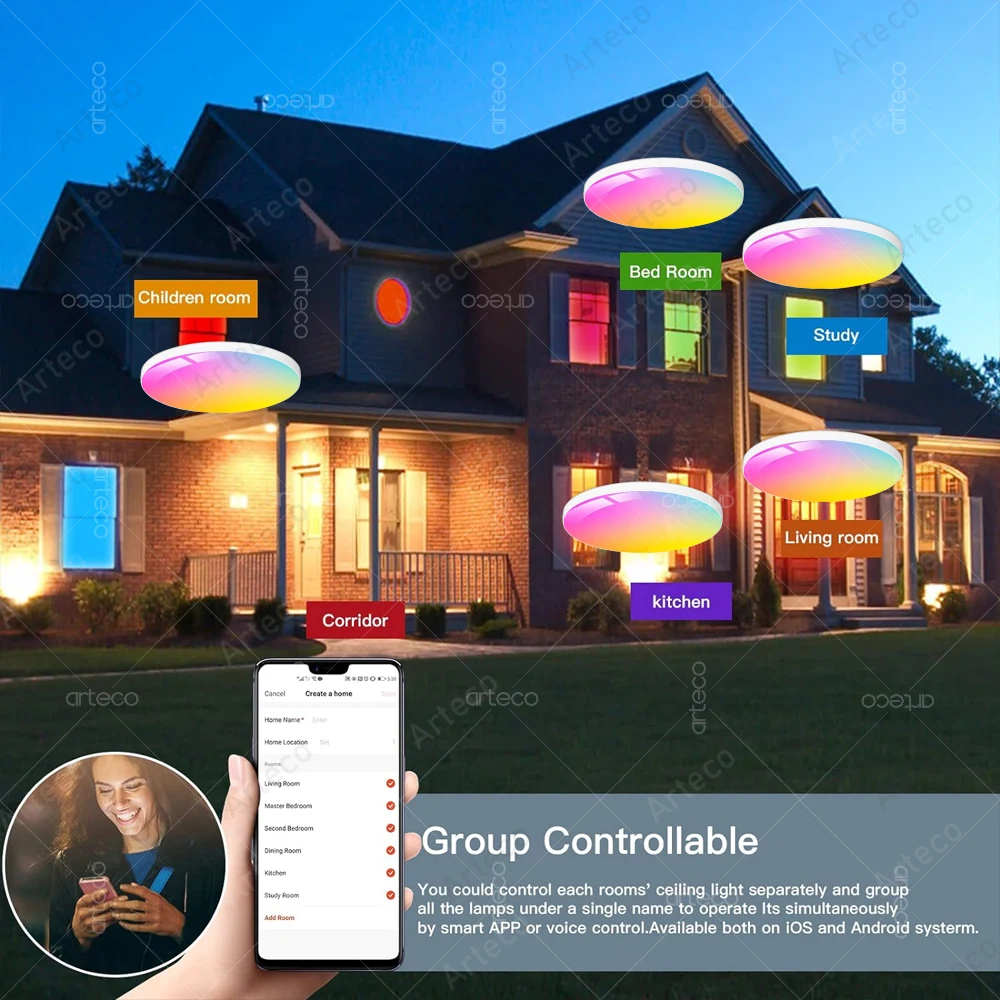 EWelink Zigbee Smart Ceiling Light 24W Zigbee Led Ceiling Lamp RGBCW Led Ceilings Lights Alexa Smart Lamp For Room Yandex Alice