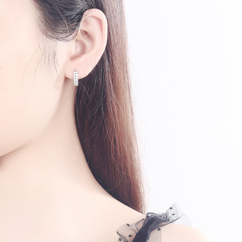 URMYLADY 925 スターリングシルバー針イヤリングファッション高品質ジュエリー複列クリスタルジルコンラウンドスタッド