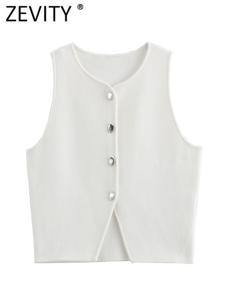 Zevity เสื้อถักคอวีมีรูสำหรับผู้หญิง, เสื้อเบลาส์แขนกุดสุดชิคเสื้อกั๊กเสื้อครอป LS6236