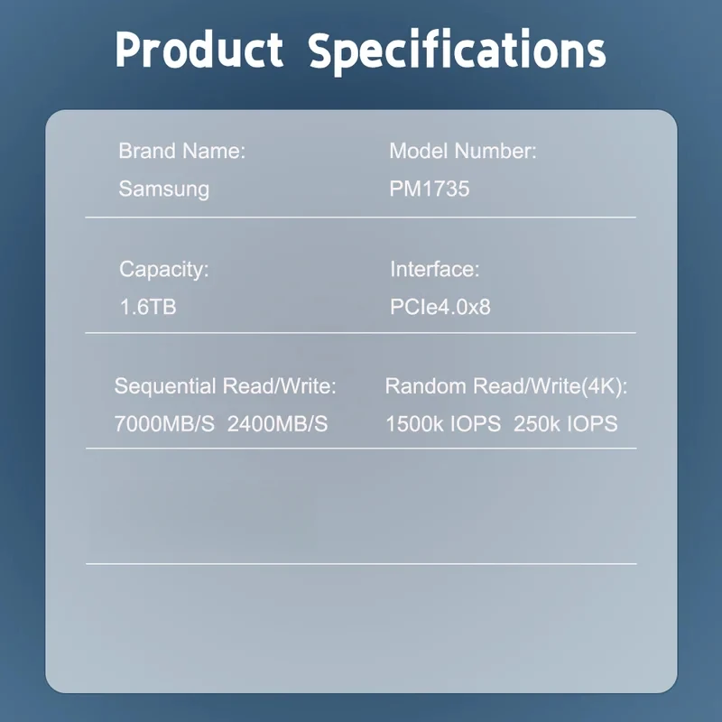 サムスン純正 PM1735 1.6TB/3.2TB PCIe 4.0x8 エンタープライズHHL 外付けHDD NVMe サーバー向け高性能ハードドライブ カードタイプ