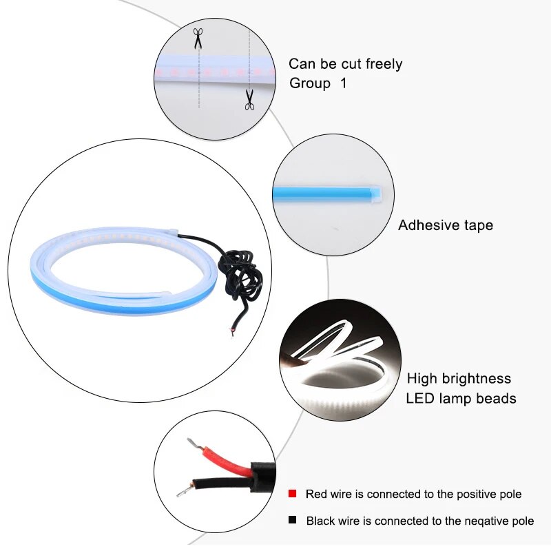 LED Car Hood Atmosphere Light Strip 180cm White Light Waterproof Auto Exterior Decoration Lighting Decorative Ambient Lamp 12V