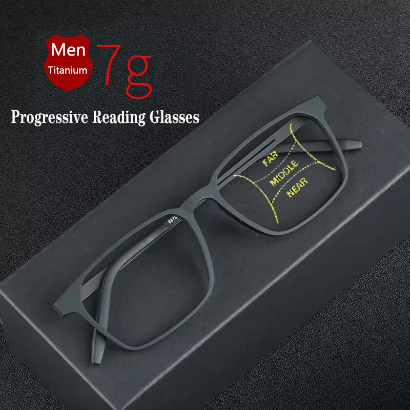 Gafas de lectura progresivas multifocales de titanio puro para hombres y mujeres, gafas de ajuste automático antiluz azul de uso cercano y doble