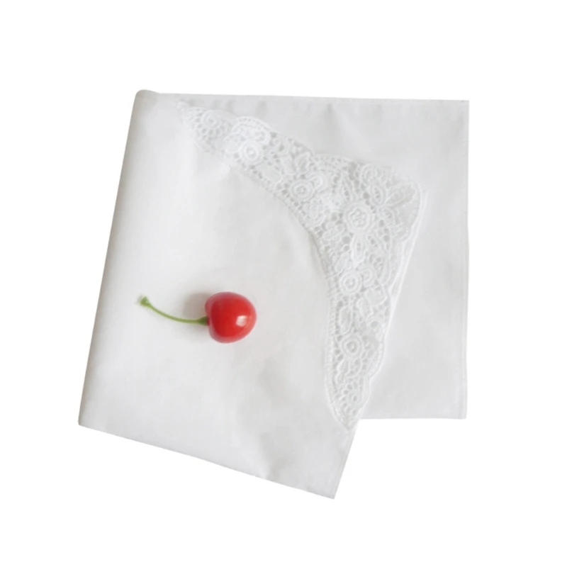 Pañuelos elegantes algodón con adornos encaje para mujer, pañuelos delicados con borde encaje flores, pañuelos con