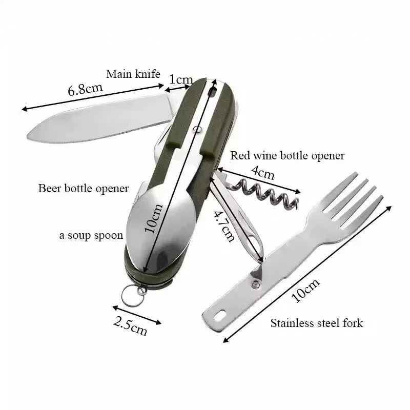 1-10PCS 7-in-1 Multi-Functionalกลางแจ้งสแตนเลสพับส้อมช้อนมีดPicnic Campingเดินป่าบนโต๊ะอาหาร