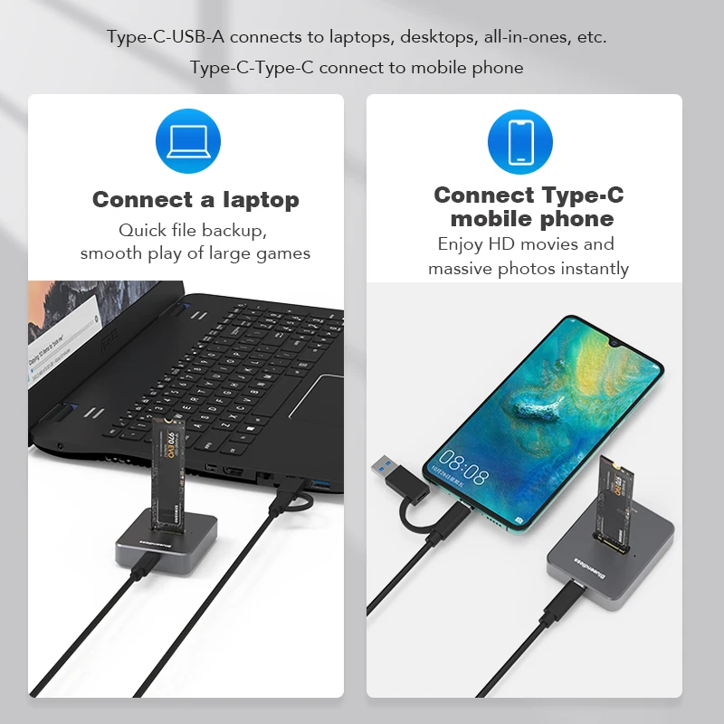 Blueendless m2 nvme docking station M key usb m 2 USB C SSD case NVME and NGFF hdd SSD docking station Solid
