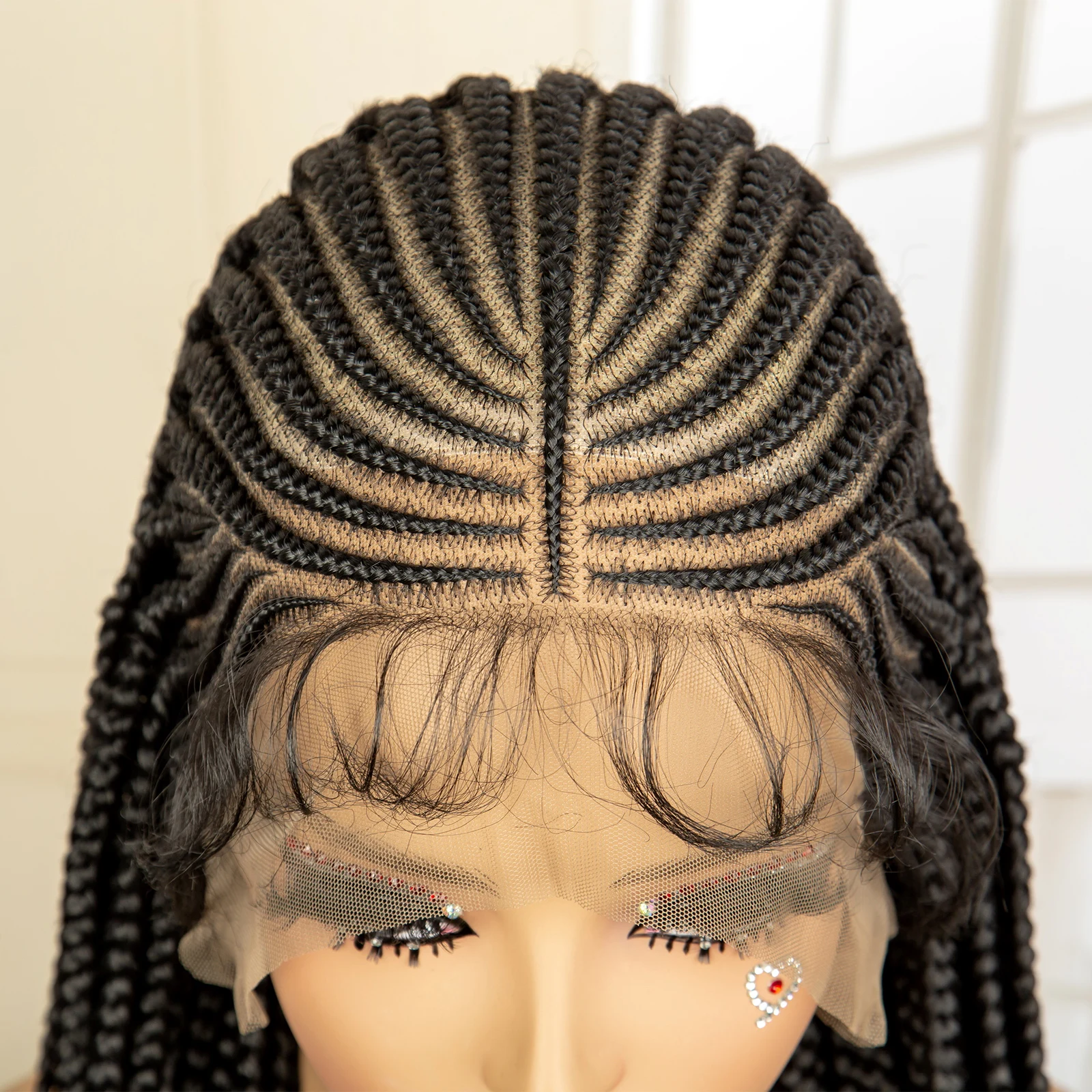 Peruca trançada de renda completa perucas de trança sintética peruca frontal de renda com caixa de cabelo de bebê peruca trançada para mulheres negras perucas de trança sem nós
