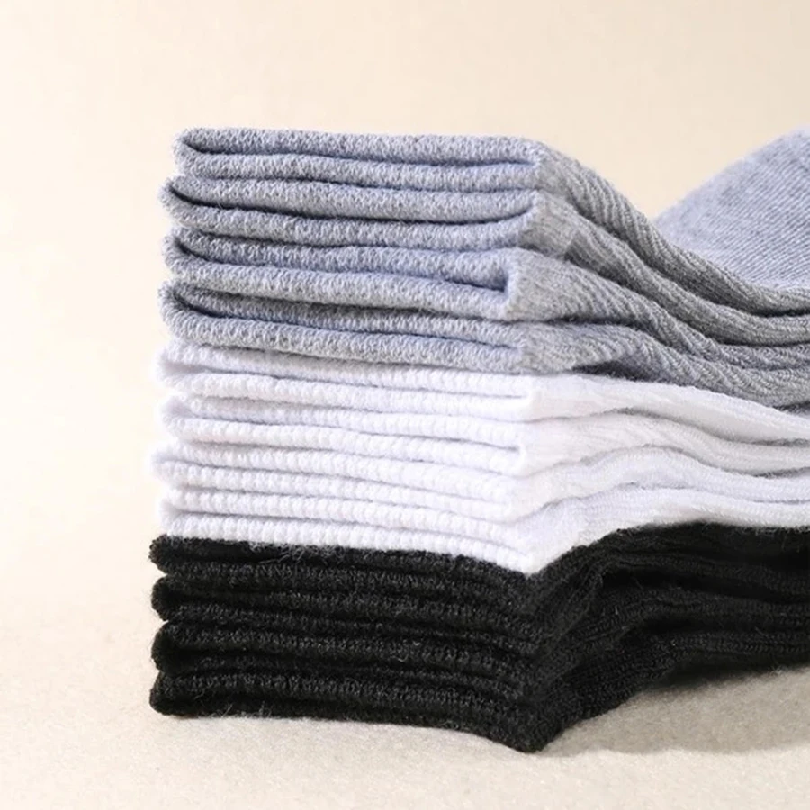 10 Paar/Herrensocken Frühling/Sommer Dünne, atmungsaktive, weiche Socken aus Polyester-Baumwolle Schwarz Lässige Business-Söckchen Bootssocken Si