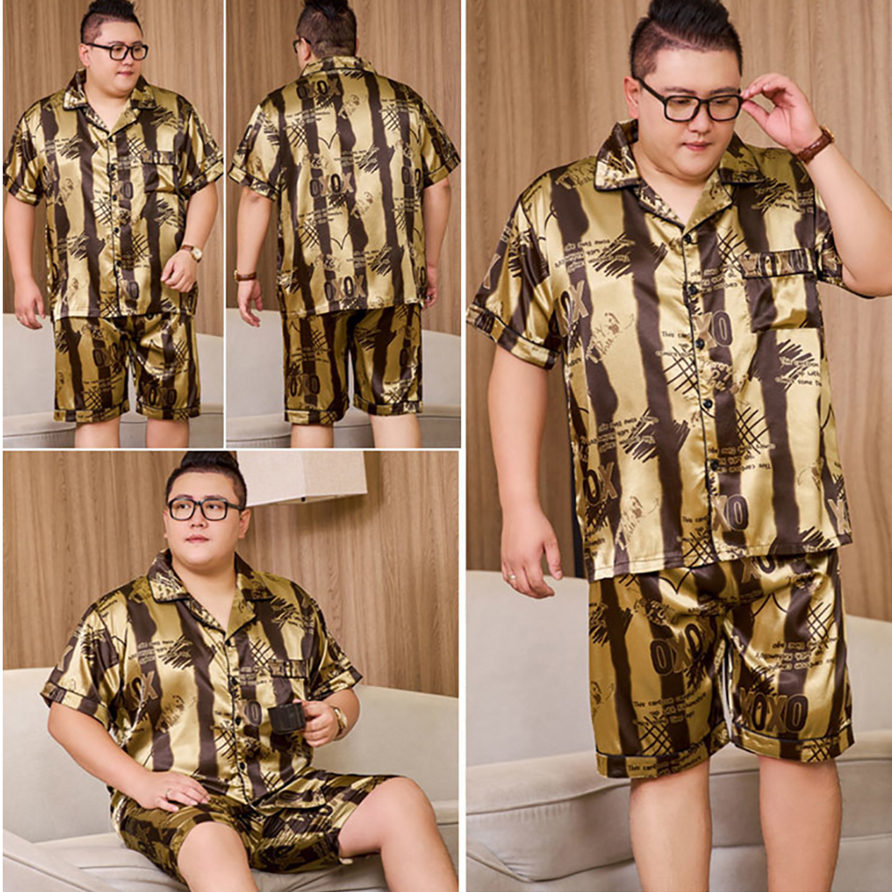 メンズシルクパジャマ,通気性,カジュアル,チェック,ラージサイズ,3XL〜5XL, 165kg,夏