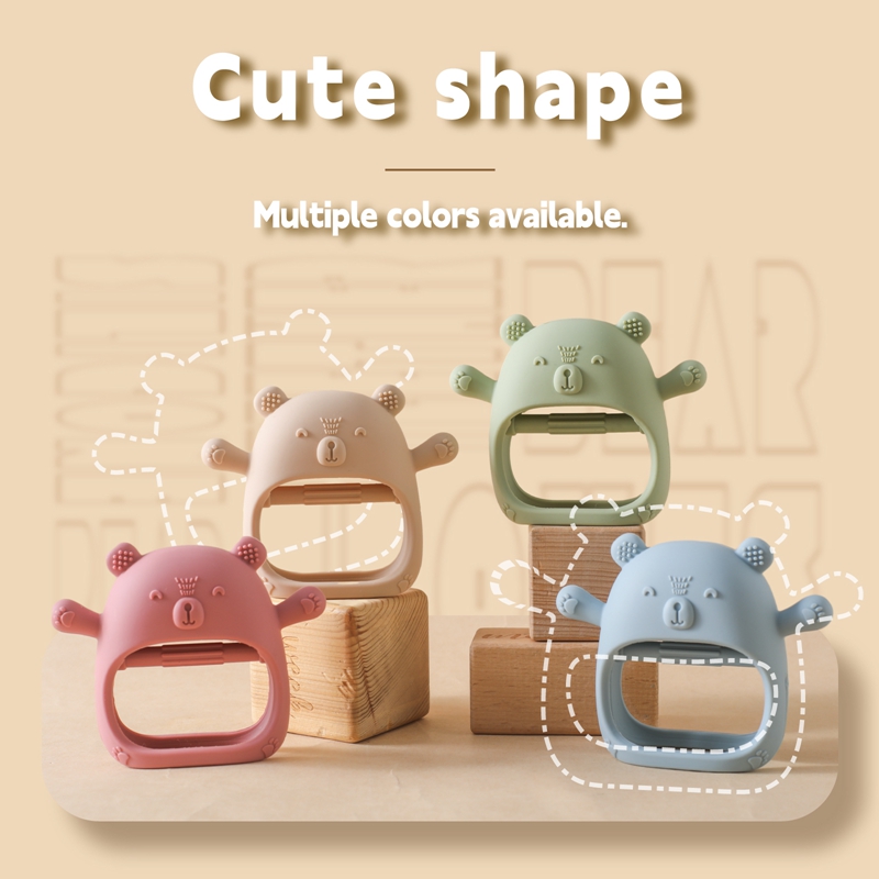 Guantes mordedores para bebé, dentición de oso de dibujos animados para niños, cuidado Dental de silicona, encías, mano anticomer Palo Molar Sin BPA Accesorio para bebé