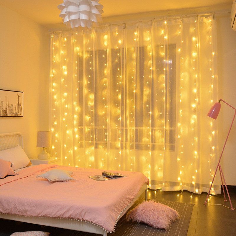 3M 4M 6M LED คริสต์มาส Fairy String ไฟ USB Curtain Light Garland งานแต่งงานตกแต่งบ้าน Window Decor วันเกิดตกแต่ง