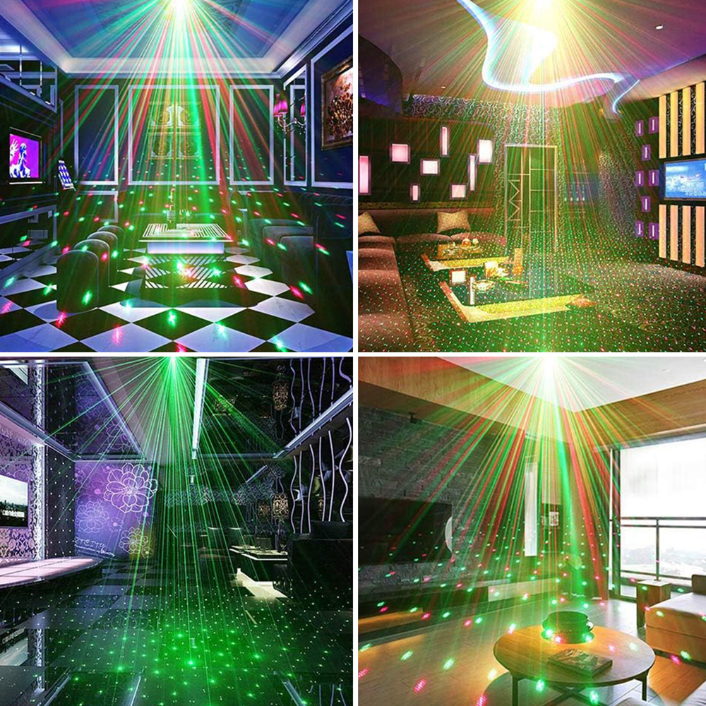ไฟเวที LED พลัง USB โคมไฟไฟเครื่องฉายแสงดิสโก้ DJ โคมไฟเลเซอร์เปิดใช้งานสีแดงเขียวไฟแฟลชรถยนต์ไฟดิสโก้ปาร์ตี้คริสต์มาส