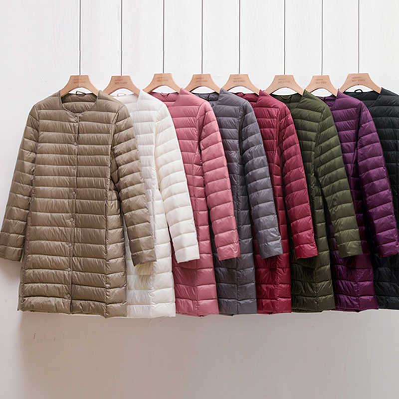 Long Duck Down Jackets Women Ultra Light Coat WinterCasual Slim Black Thin Autumn Parkas ED2071