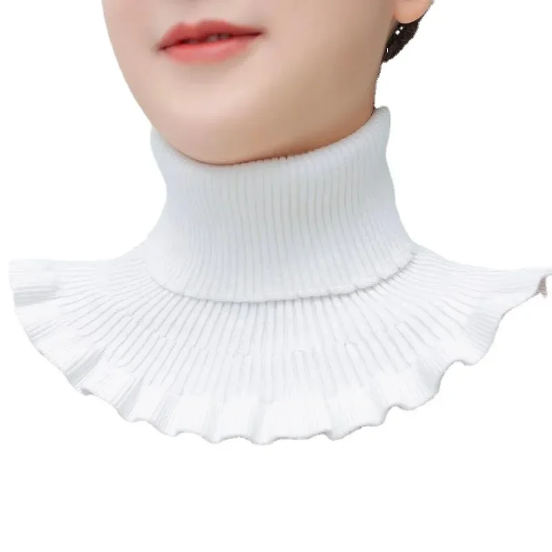 Bufanda de cuello falso de punto cálido para mujer, cuello alto desmontable, envoltura a prueba de viento para invierno, cuello con volantes suaves, Hijab de lujo