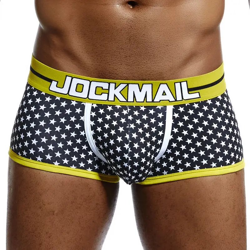 JOCKMAIL แบรนด์กางเกงชาย Breathable นักมวยผ้าฝ้ายผู้ชายชุดชั้นใน U กระเป๋านูนเซ็กซี่กางเกงพิมพ์ใบ Homewear กางเกงขาสั้น