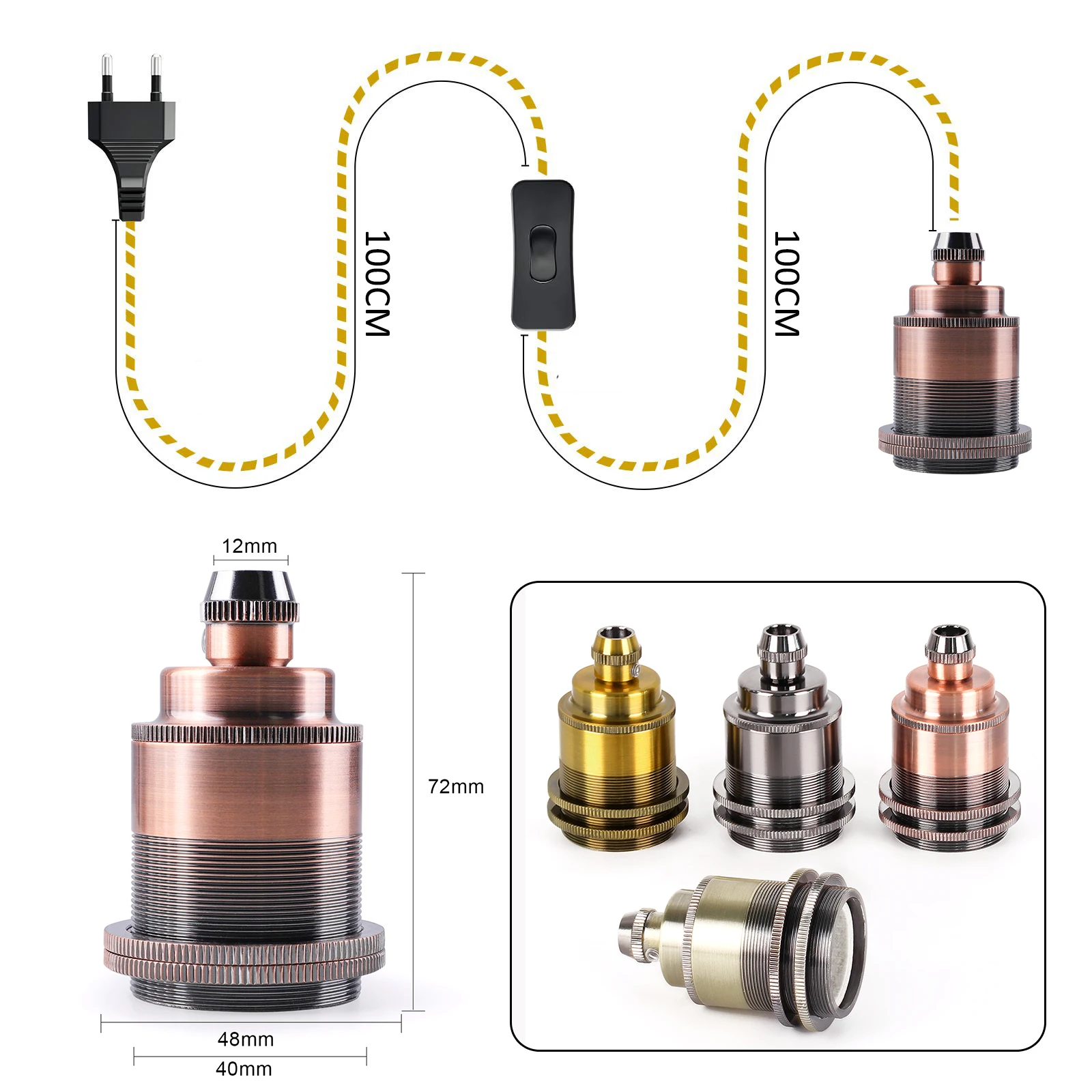 Vintage Power Cord Pendant Light 2M Hemp Rope Cables E26 E27 Lamp Holder Socket EU Plug Switch Industrial Pendant Light Fitting