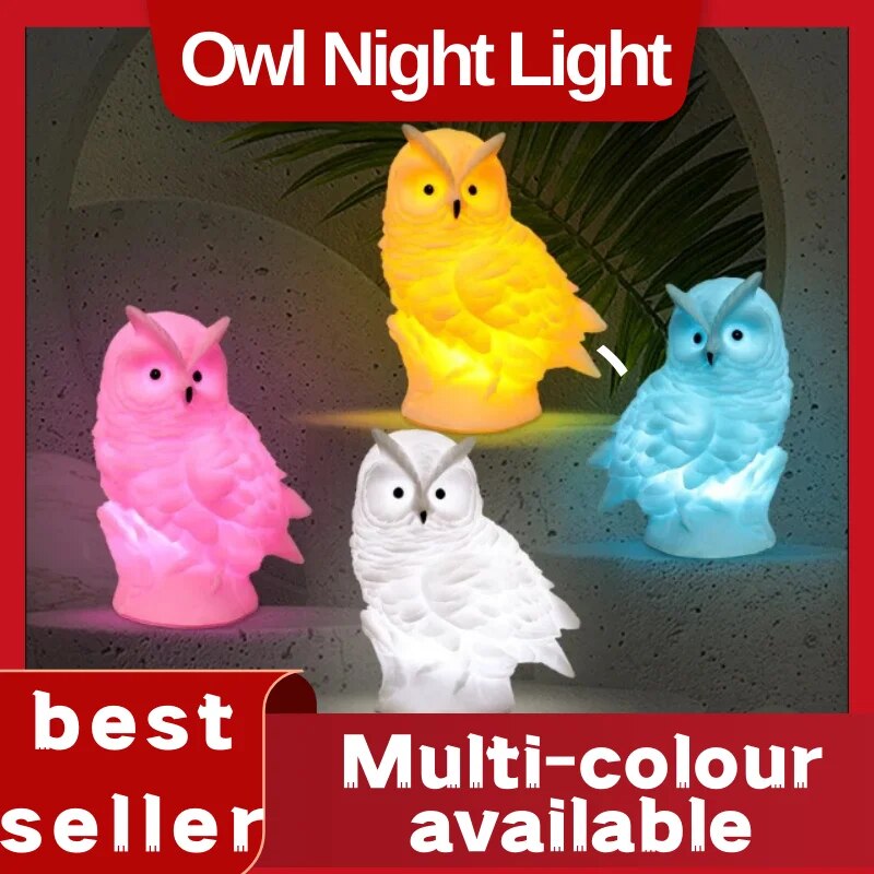 Simpatica luce notturna creativa, gioielli con ornamenti da comodino con gufo dei cartoni animati, luce notturna per stallo del mercato notturno, luce ambientale per regalo di compleanno