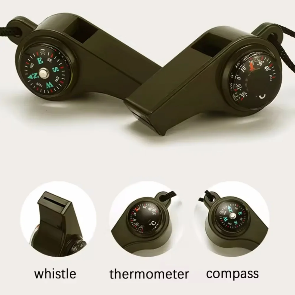 Multifunctioneel overlevingsfluitje Wandelfluit Kompas Spiegel Zaklamp Vergrootglas LED-licht Thermometer Opslag Kompasgereedschap