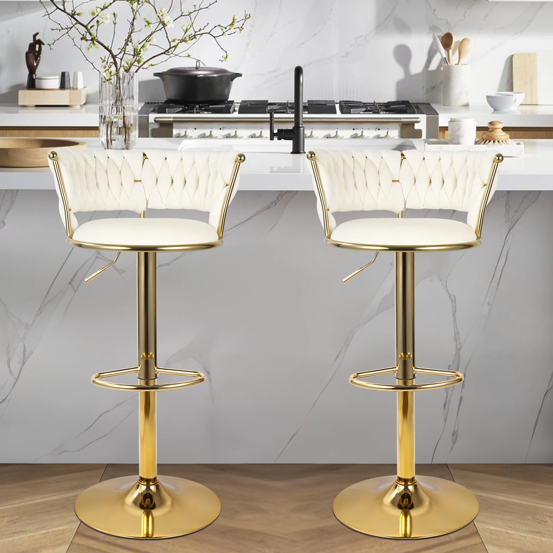 2 Pcs Modern Rotary Bar Chair, 360° Adjustable Counter Height Bar Stool, With Backrest, Suitable For Bar, Kitchen, Restaurant