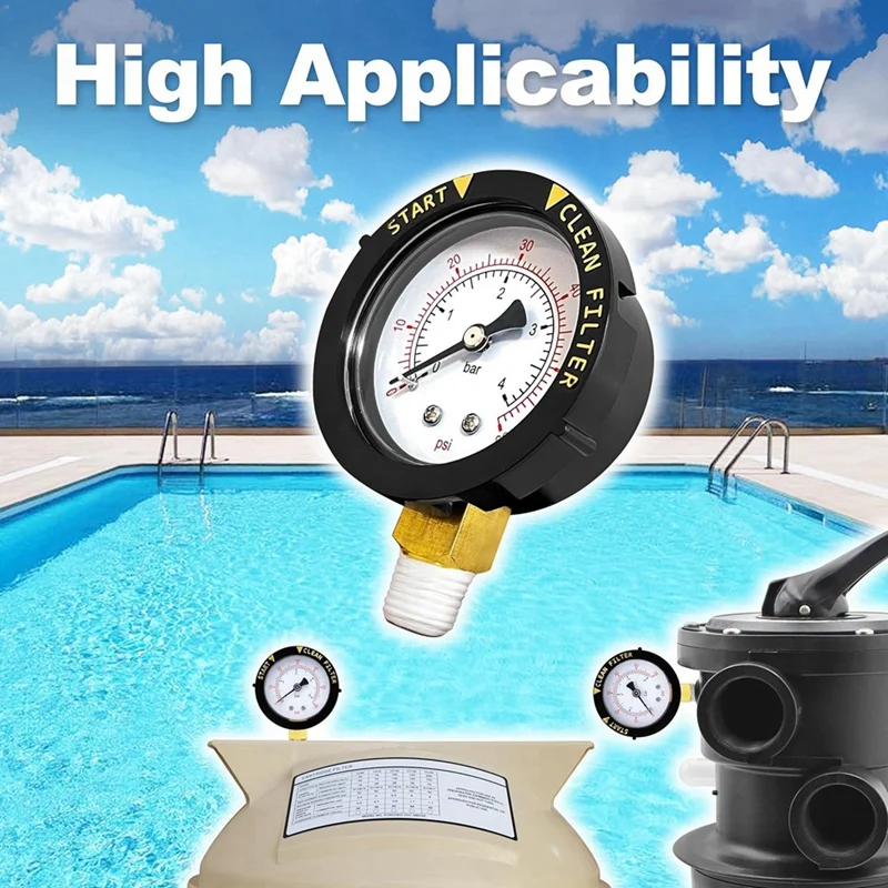 A32R-190058 Pressure Gauge 0-60 PSI,Start And Clean Filter Water Pressure Gauge With 1/4 Inch NPT Bottom Mount Swimming Pool