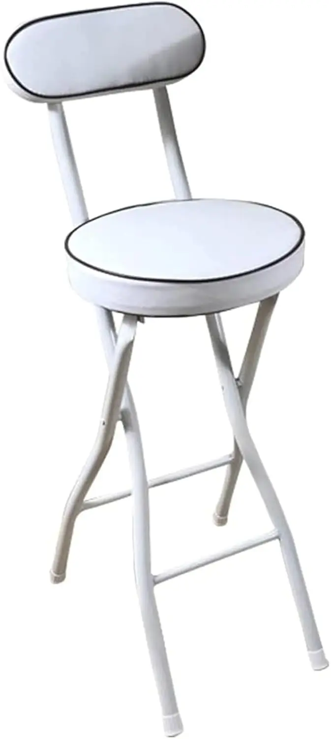 Barhocker mit Rückenlehne, tragbar, Thekenhöhe, faltbarer Stuhl für Küche, Geschäft, Café, Weiß, 65 cm