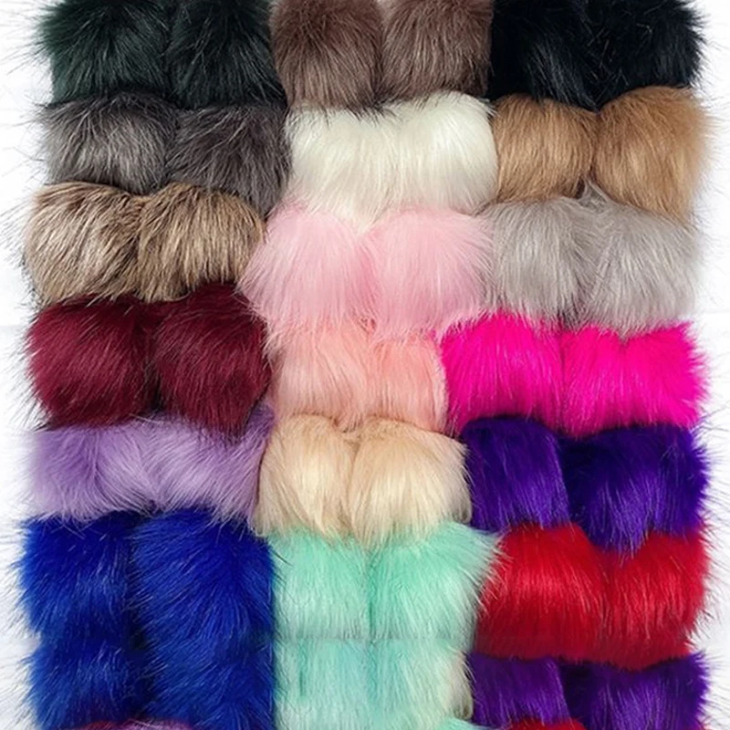 2pc de pelúcia pele de raposa hairball chapéu pom pom 10cm diy pele do falso pompom artesanal pele pom pom poms bolas com faixas elásticas para saco roupas