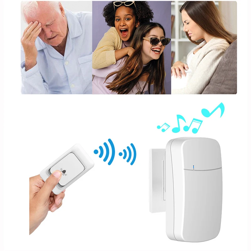 Wireless Doorbell No Battery required Waterproof Self-Powered Door bell Sets Home Outdoor Kinetic Ring Chime Doorbell