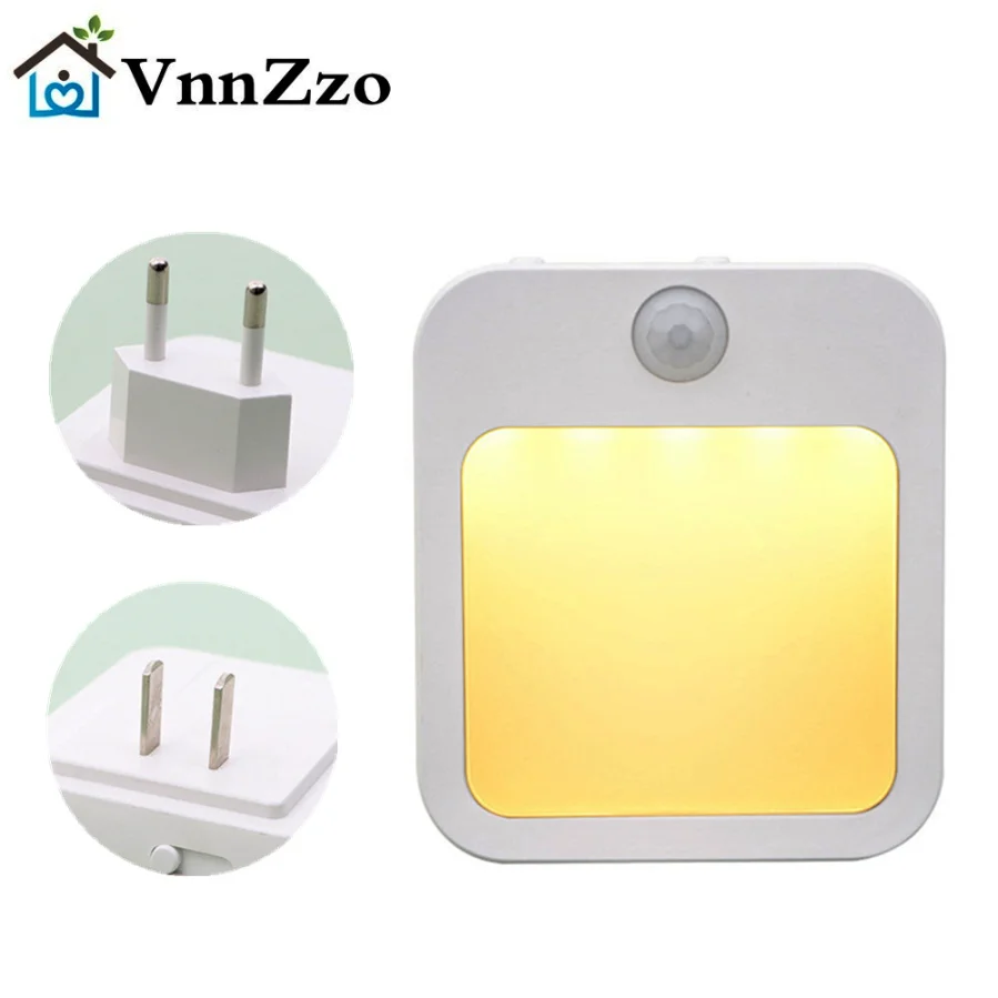 Luces LED de noche con Sensor de movimiento, iluminación regulable con enchufe europeo, CA 110V/220V, para mesita de noche de bebé, dormitorio, pasillo