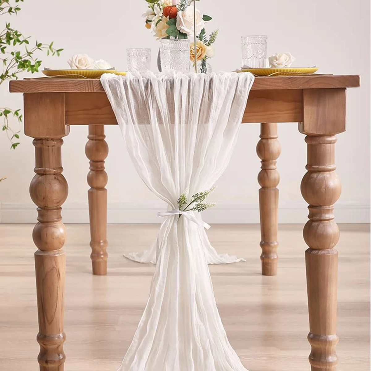 Runner da tavola bianchi in garza semitrasparente Matrimonio vintage rustico Compleanno Decorazione di nozze Banchetti Archi Boho Decor Copritavolo