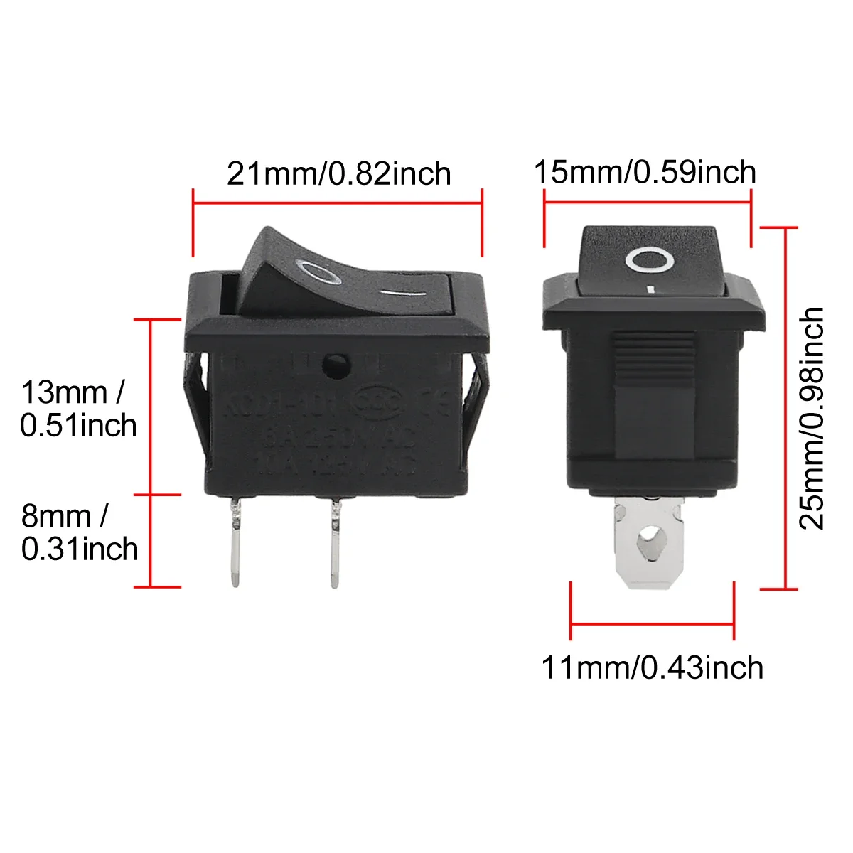 ボートロッカースイッチ,スイッチ,オン/オフ,2ピン,AC 250v,6a,125v,10a,2ピン,車用,自動10個