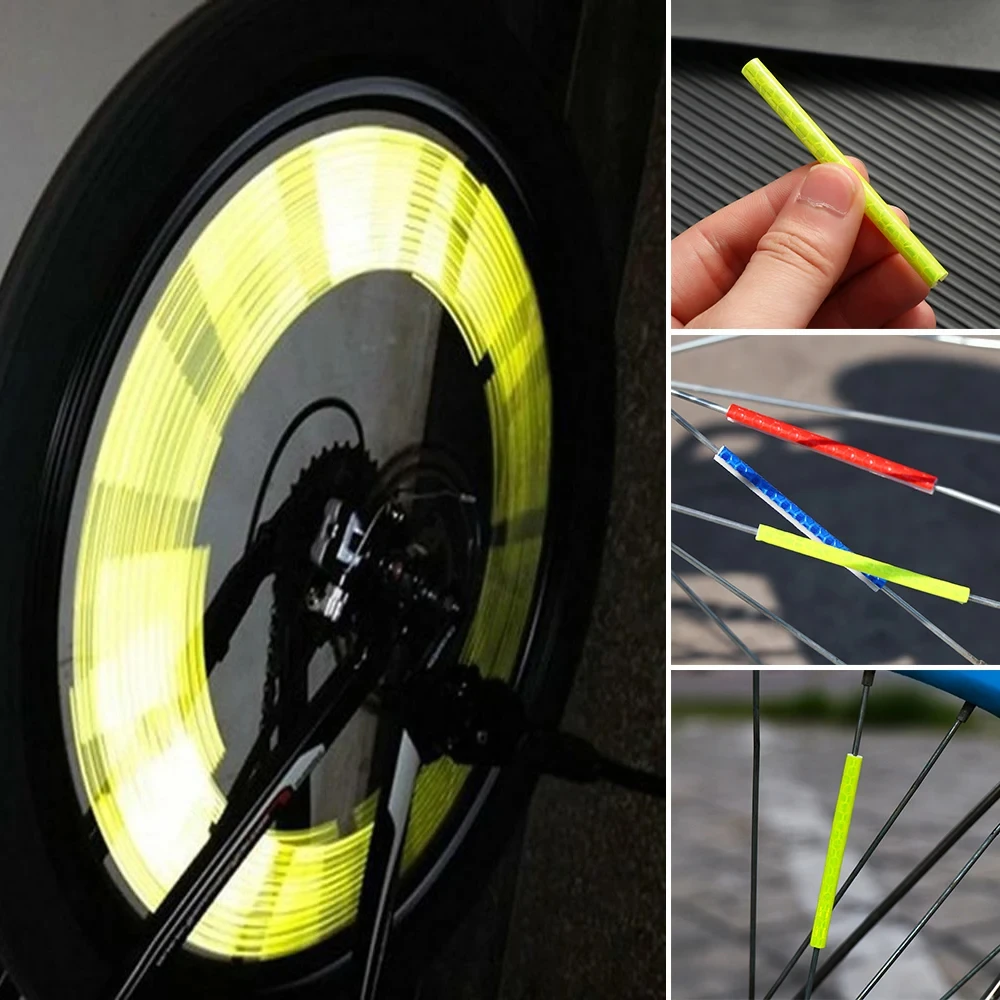 自転車ホイールスポーク反射ステッカー、DIYチューブストリップ、警告灯、MTBサイクリングリフレクター、安全キット、7.5cm、バッグあたり12個