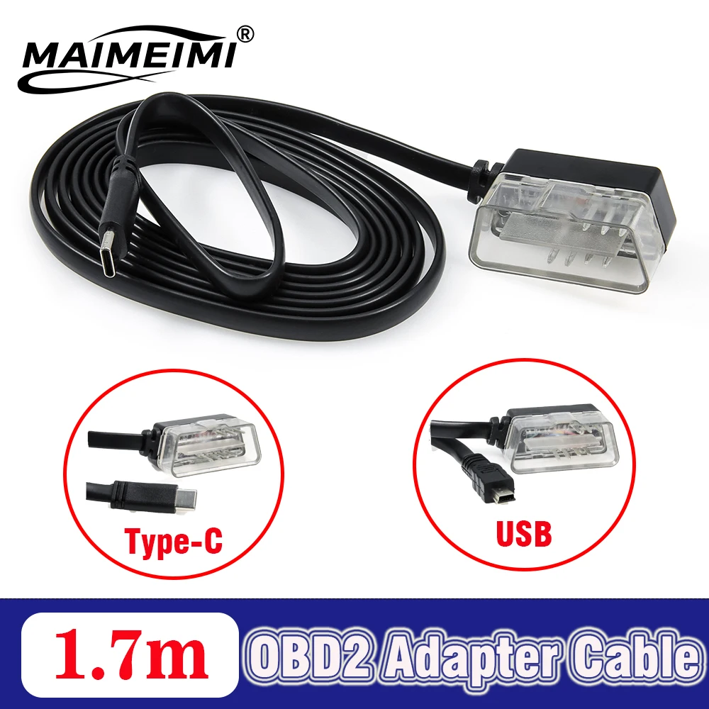 1.7m tipo-c mini cabo de conexão usb para obdii head up display p24 p10 scanner de carro obd2 cabo de extensão conector adaptador ecu