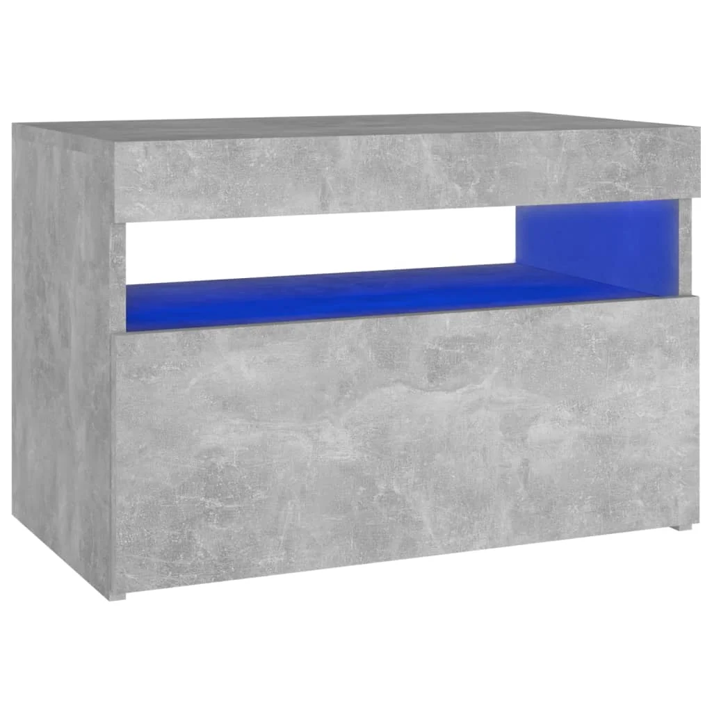 Comodino con luci LED cemento grigio 60x35x40 cm