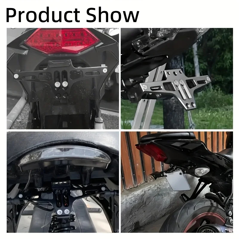 Suporte universal de montagem de placa de licença traseira de motocicleta, suporte de liga de alumínio, peças de modificação de motocicleta, acessório
