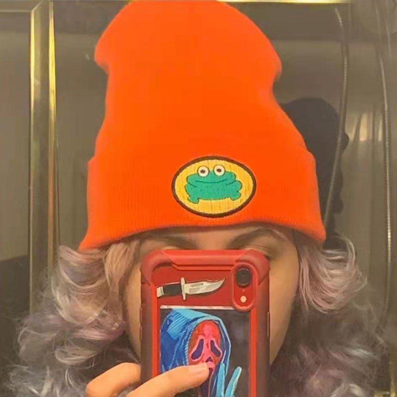 Cartoon Frog Wool Cap Parappa The Rapper Beanie Winter Hat Frog Knitted Hat Adult Cycling Pullover Warm Outdoor Student Cap
