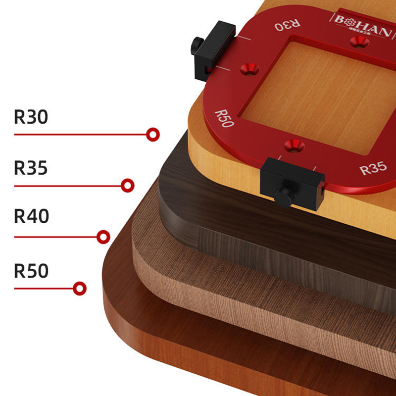 Modèle de positionnement d'angle d'arc 4 en 1, modèles de routeur R10-R50, rayon d'angle de gabarit de rayon de travail du bois, outils de positionnement réutilisables