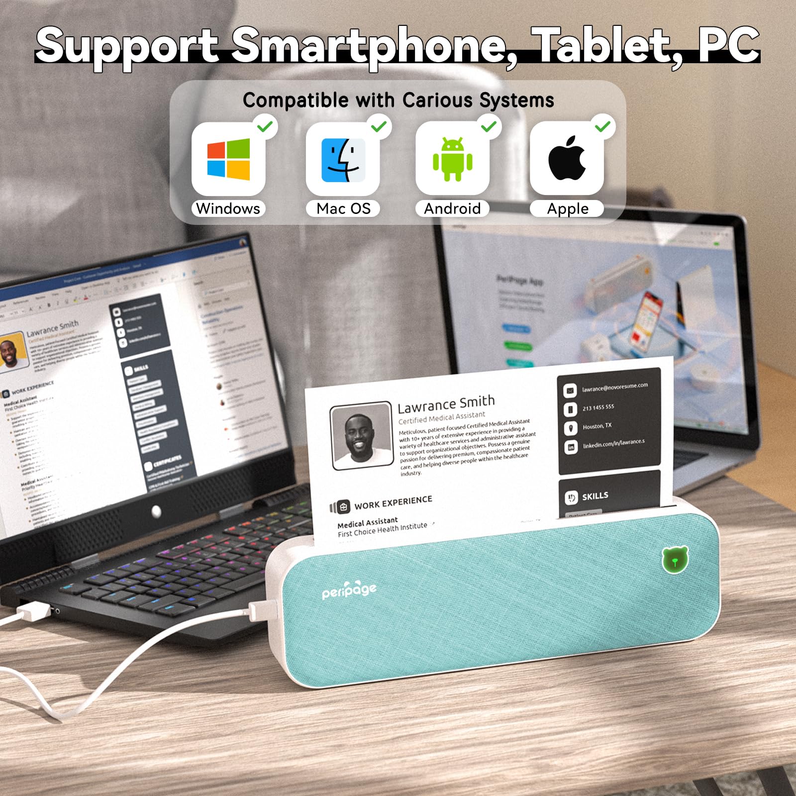 Peripage A40 203dpi 304dpi แบบพกพา A4 Mini เครื่องพิมพ์ Inkless กระดาษความร้อนไร้สายบลูทูธโทรศัพท์ Photo ขนาด A4 เครื่อง Maker