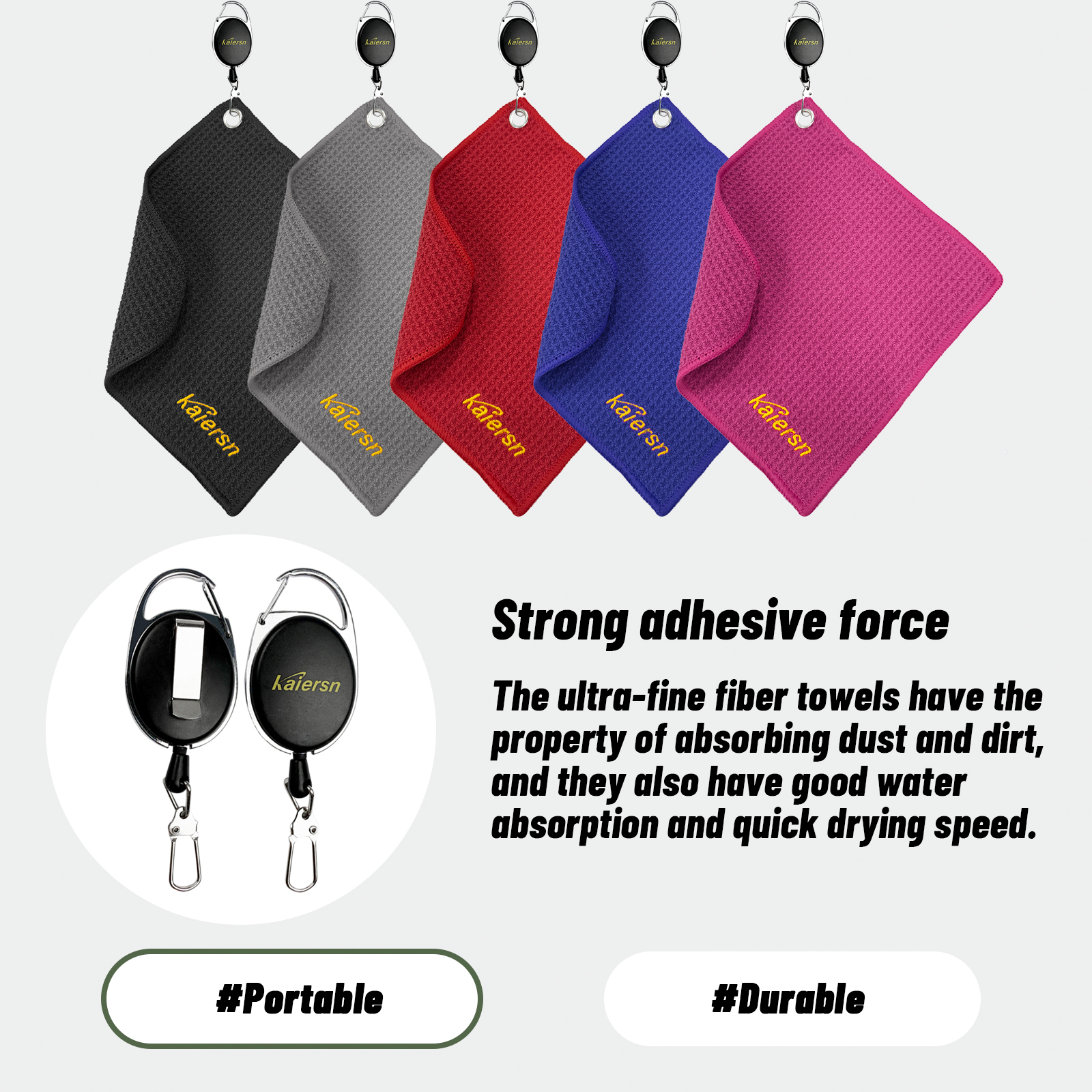 Toalha de golfe para parque Kaiersn 20x20cm - Toalha de limpeza de microfibra premium para tacos de golfe e bolas, compacta e absorvente