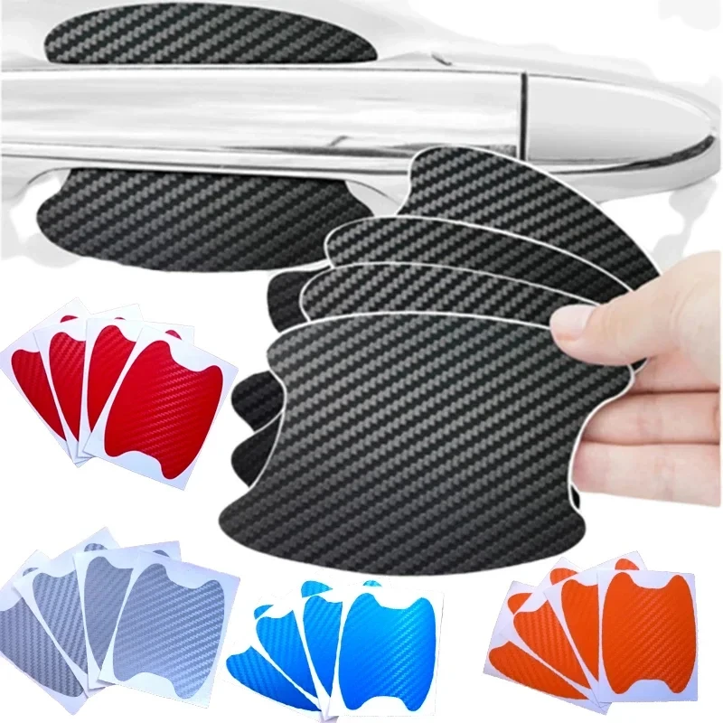 SEAMETAL 4 Uds pegatinas de molduras de estilo de coche pegatinas de puerta de coche cubierta resistente a arañazos de fibra de carbono película protectora de manija de coche