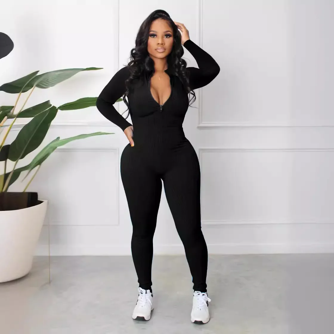 M3112 ผู้หญิง Jumpsuits บอดี้สูทซิปแขนยาวชุดโยคะชุดออกกําลังกาย Push Up เสื้อผ้าออกกําลังกายฟิตเนสกีฬา ...