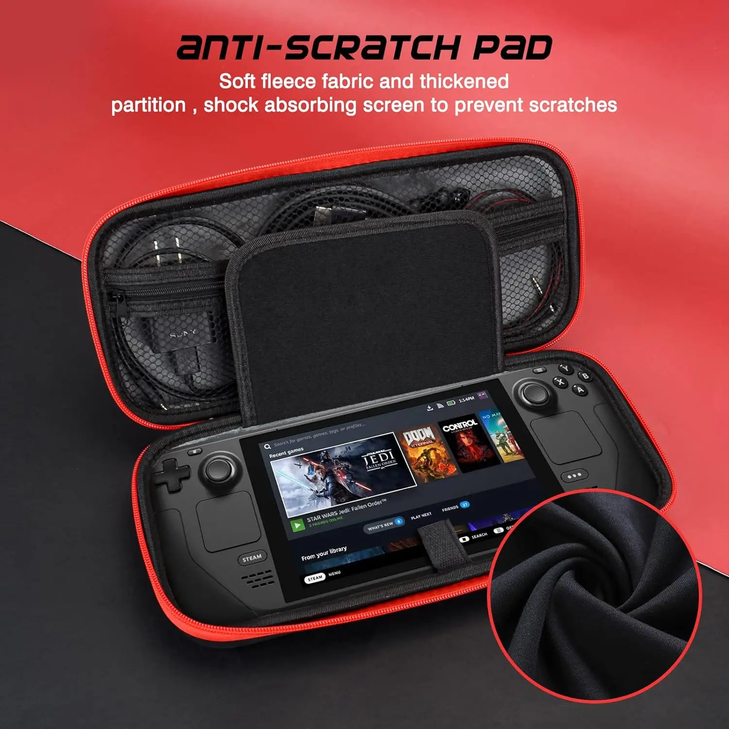 Estojo de transporte para deck de vapor, capa protetora de viagem dura à prova de choque com bolsa de armazenamento para console de deck de vapor e acessórios de jogos