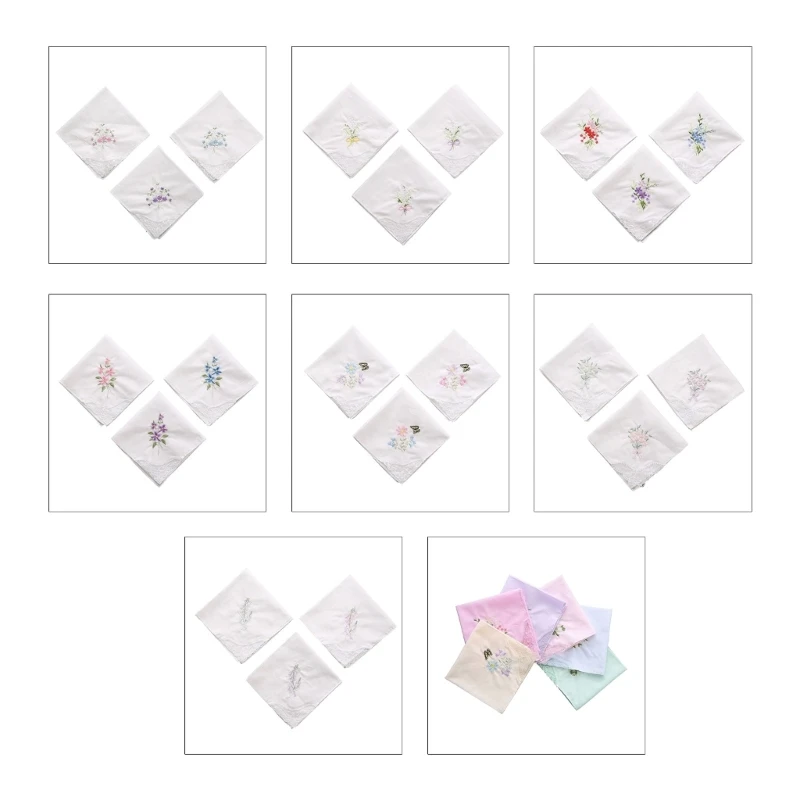 Blumen-Taschentuch floralen Stil, Spitzenbesatz, Hochzeit, Party, Stickerei, für Damen und Mädchen
