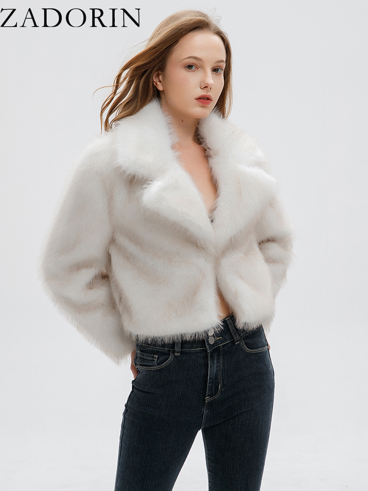 Zadorin-女性のフェイクフォックスファーコート,豪華なグラデーションのショートジャケット,デザイナーの服,冬,2024