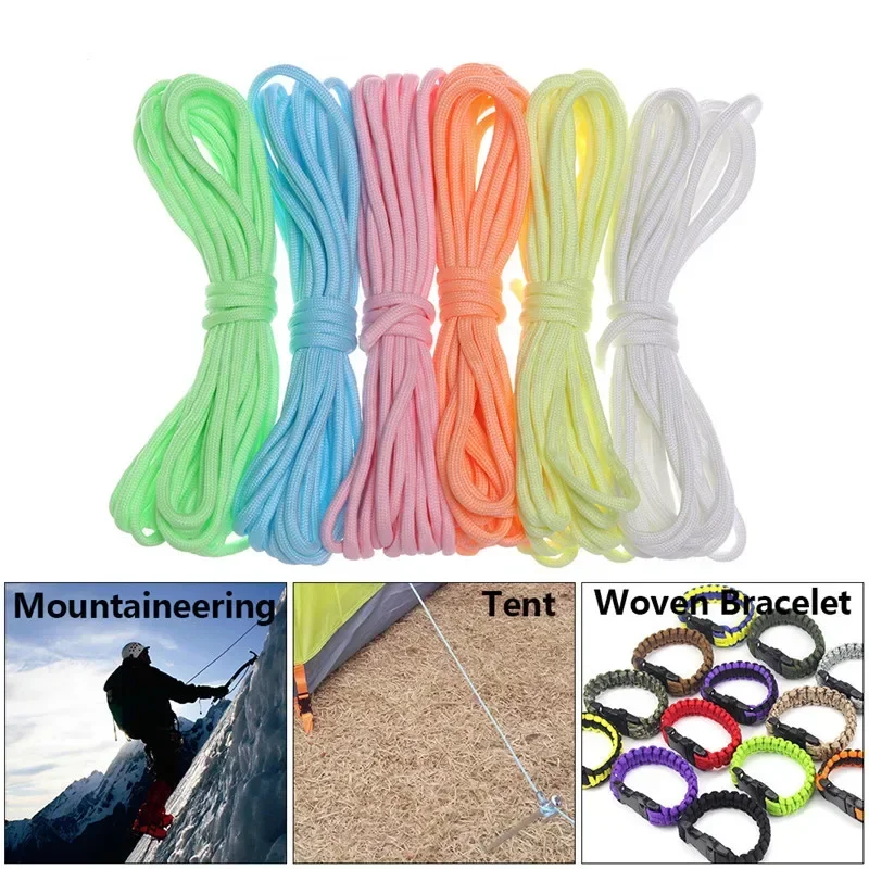 빛나는 로프 9 가닥 4mm 형광 Paracord 나일론 550 텐트 코드 야외 낙하산 캠핑 매는 밧줄 어둠 속에서 생존 광선