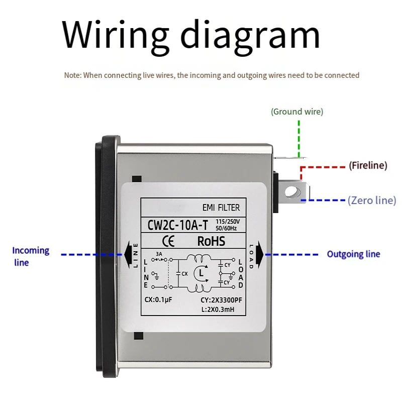 CW2B-3A/ 6A/10A-T power filter CW2C-3/6/10A-T receptacle type purification with dual safety switch with lamp EMI interference