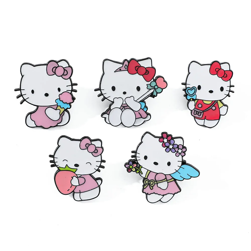5 pçs bonito dos desenhos animados macio bonito kt gato broche sanrio metal emblema bonito gato liga gota de óleo pino acessório