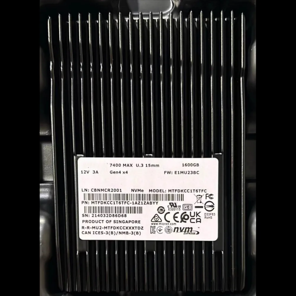 New 7400 MAX 3.2T 1.6T NVMe Gen4.0X4 U.3 15mm Enterprise Server PCIE U.2 Solid State Drive For Micron 7400max 1600G 3200G ssd
