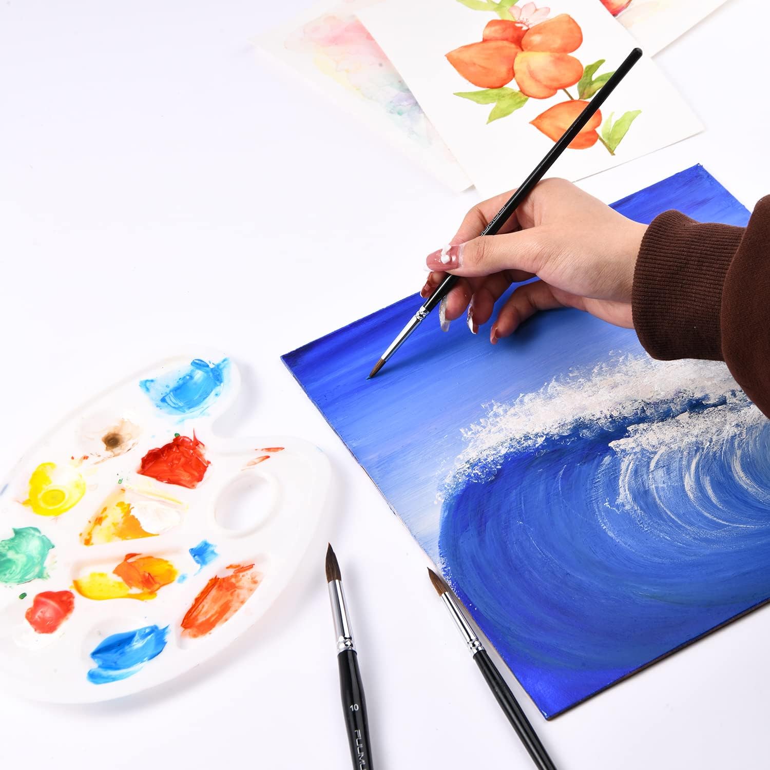 Sable Watercolur Paint Brushes-Kolinsky Water Colour Artist Paint Brush 6PCS Paintbrushes with Point Round Cat's Tongue Dagger