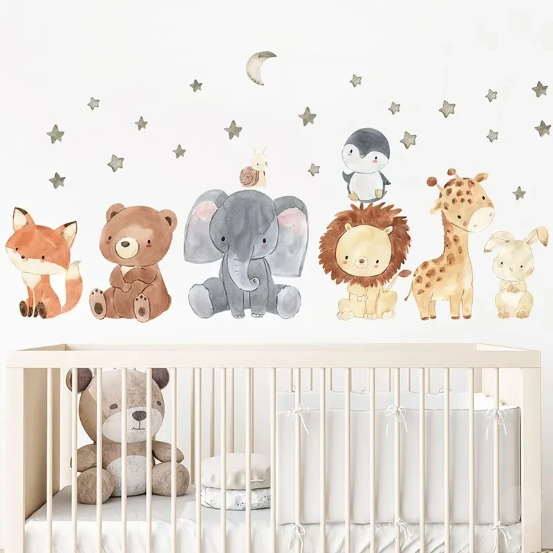 2pc dos desenhos animados bonito áfrica animais adesivos de parede elefante girafa urso raposa decoração para casa